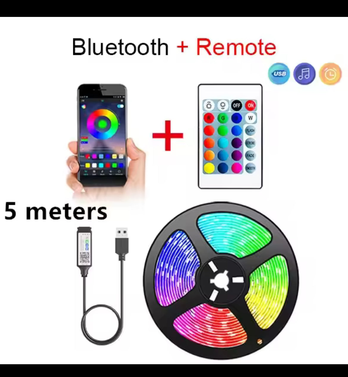 Smart Bluetooth LED Strip 5050 – Remote Control & Color Changing Lights